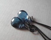 London Blue Topaz Earrings, Faceted London Blue Topaz Briolettes Oxidized Sterling Silver Earrings Under 50