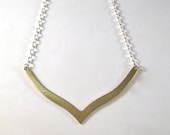Brass Chevron Necklace, Brass Chevron Sterling Silver Chain Necklace, Modern Brass Jewelry - juliegarland