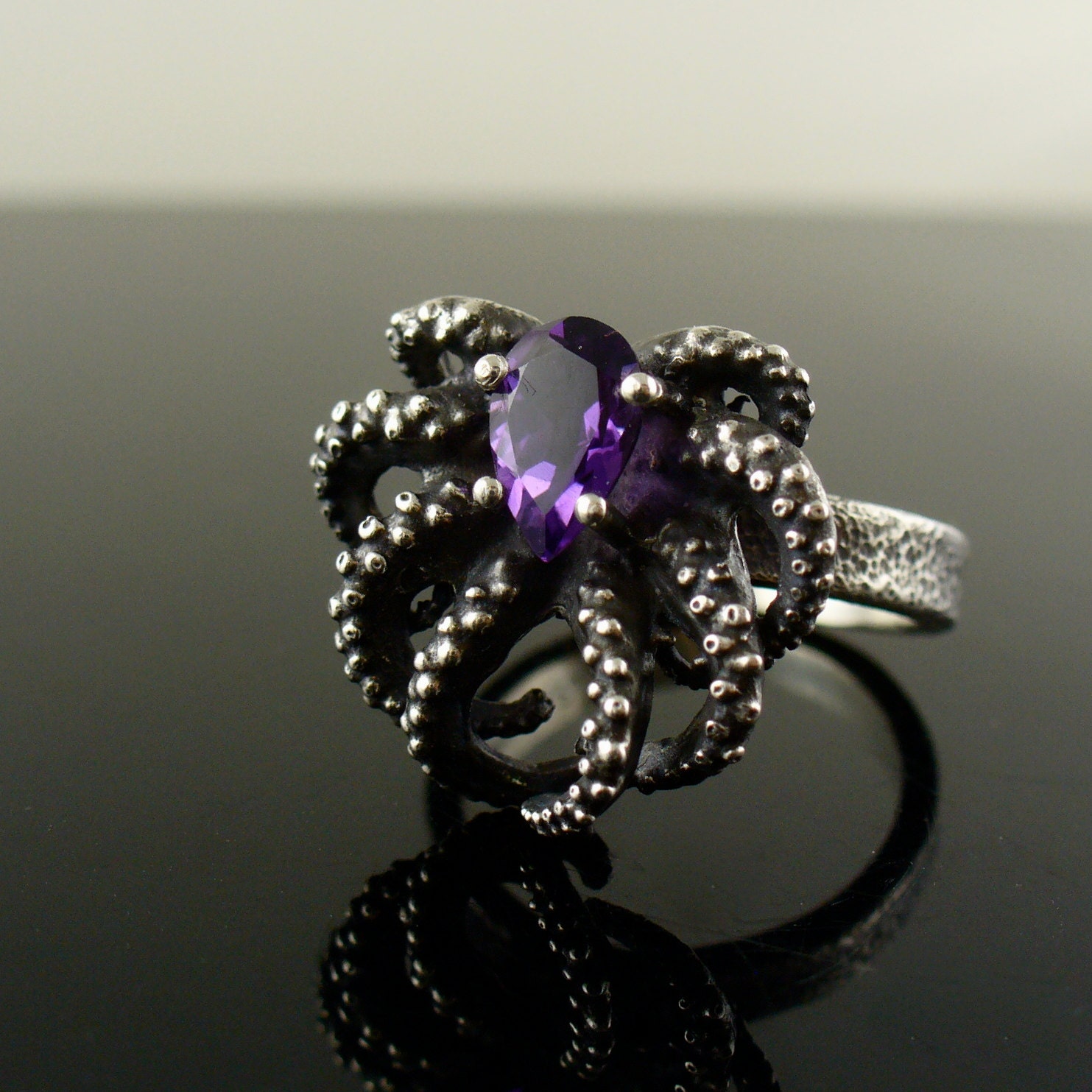 Baby Octopus Ring with Amethyst