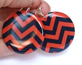 Navy & Orange Large Chevron Resin Earrings with Sterling Ear Wires