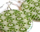 Leaf Green Design Large Resin Earrings with Sterling Ear Wires