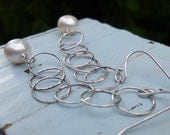 Long Sterling Silver  Pearl Earrings  Bridal