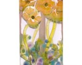 Lampwork Bead Glass Handmade Orange Flowers on Lilac Floral Focal CZ cubic zirconia