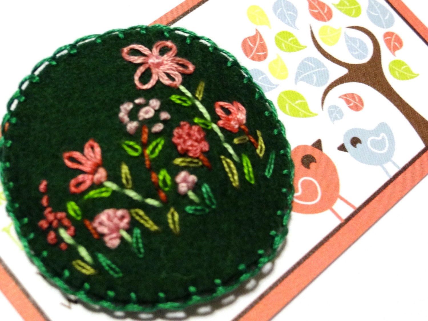 Hand Embroidered Holland Wool Felt Hair Clip