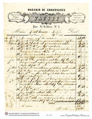 Instant Download  1865 Vintage French Document - French Invoice Collage Sheet DCS-1177 - French Ephemera -DigitalCollageSheets,