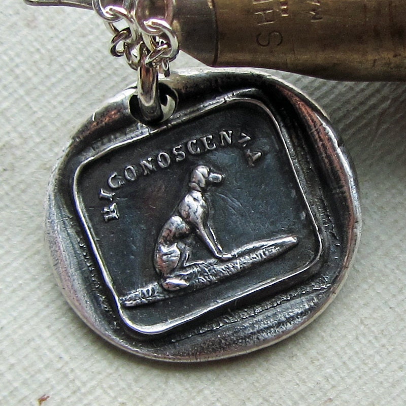 Wax Seal Charm Necklace - Dog- Italian Wax Seal in fine silver - gratitude, thankfulness & acknowledgment