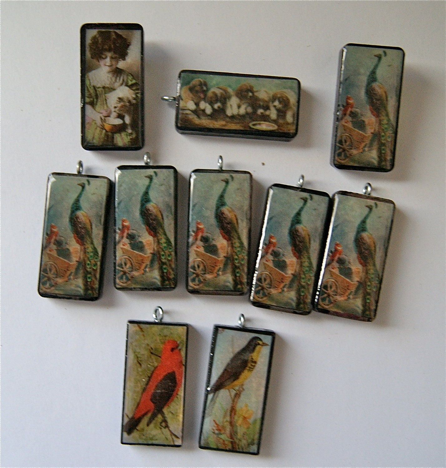 CLEARANCE Wholesale Lot 10 Altered Dominoes Birds Peacock Kitten Cat Puppies