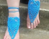 Crochet Cotton - Barefoot Sandals - Belly Dance, Wedding, Beach Sandals, Blue