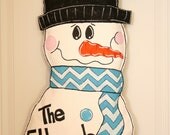 Chevron Snowman Christmas Burlap Door Hanger Decoration HUGE Winter Holiday