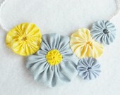 Necklace YoYo Quilt Fabric Necklaces Yo Fiber Art Bib Statement Wedding Necklace Yellow Gray Grey Wholesale