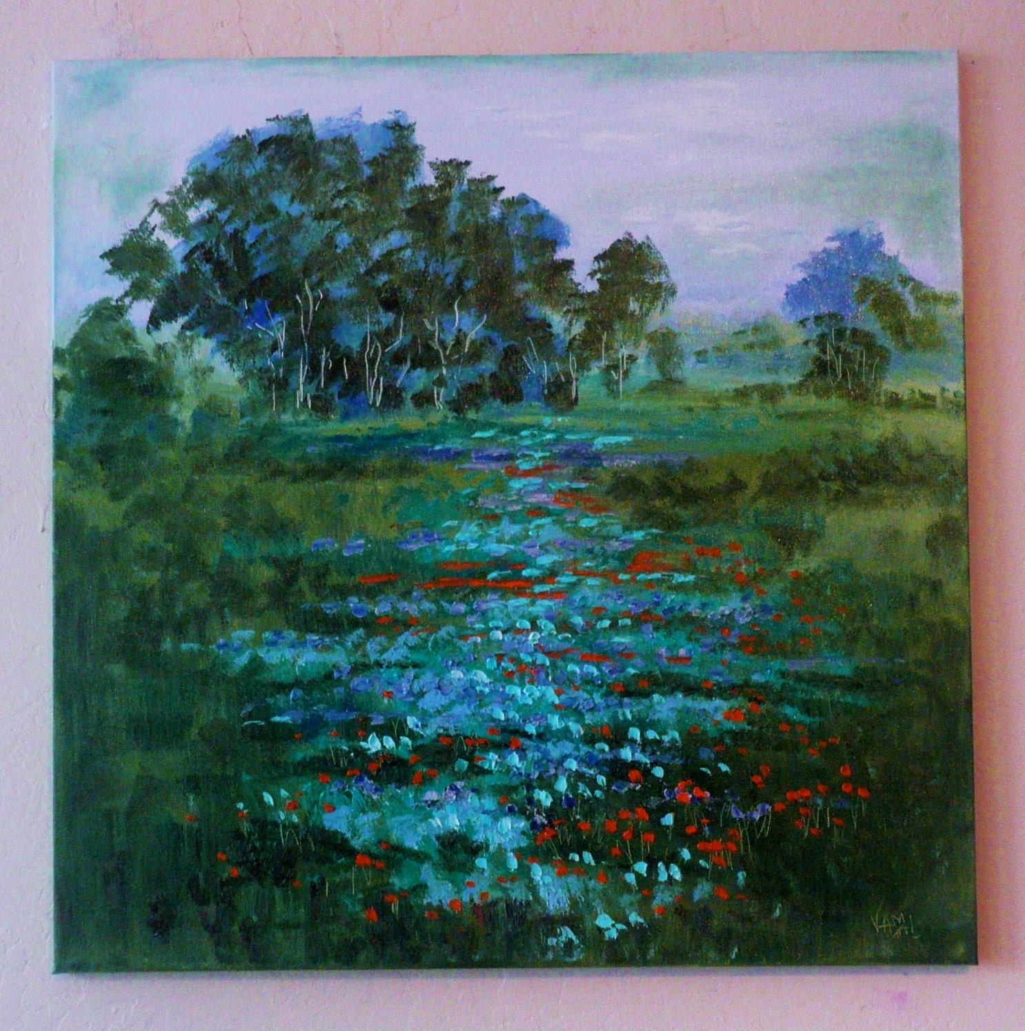 California Springtime original impasto modern large oil painting 24 x 24 x 7/8 by Vadal