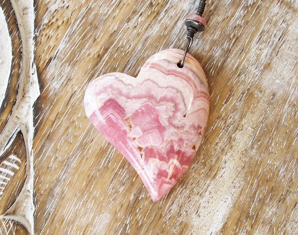 rhodochrosite necklace, heart pendant, heart necklace, pink necklace, silver chain resort jewelry boho jewelry CIJ