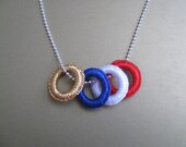 Necklace Patriotic Fibre Hoops On Sterling Silver Chain Red White Blue and Gold
