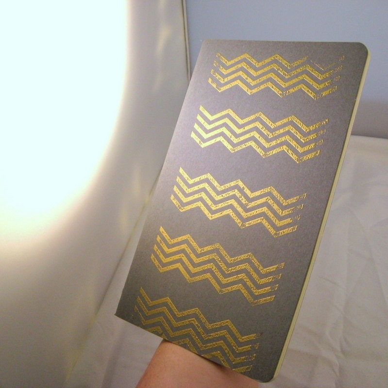 NILE JOURNAL - metallic gold chevron stripe motif on gray moleskine journal unlined - hand stamped and embossed - CoupCoup