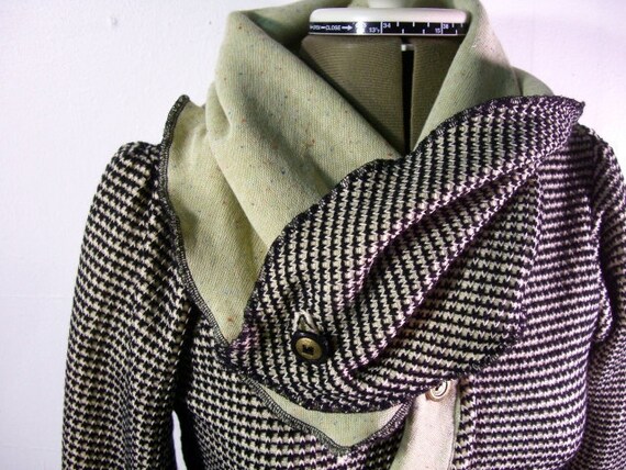 Jodene's Boyfriend Cardigan jacket-- asymmetrical buttoned sweater with pocket and adjustable collar.