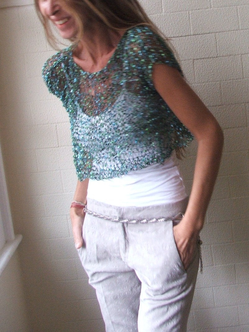 Turquoise blue silver and green Glamourous evening cover up ponch-weater
