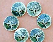 6 Handmade Stoneware Buttons - Tree of Life Buttons - Small Tree Buttons