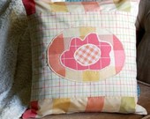 The Flower Patch Custom Applique Pillow, plaid, pink and yellow, little girls room, nursery decor, bedding, baby shower gift