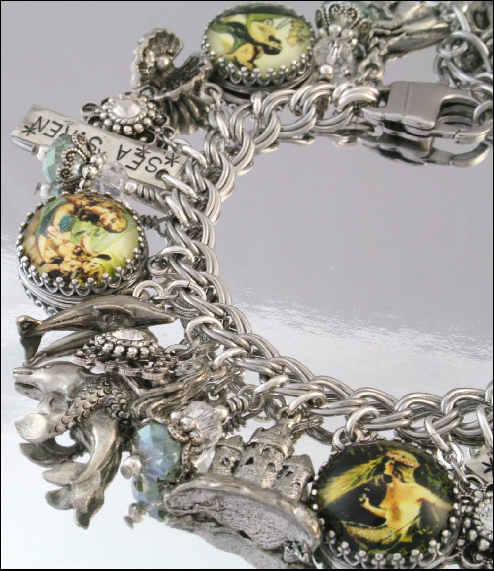 Charm Bracelet, Mermaid Bracelet, Mermaid Charm Bracelet, Sirens of the Sea Bracelet, Vintage Mermaid Images