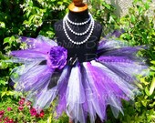 Girls Birthday Tutu Skirt - Symphony - purple white black - Custom SEWN 11" Pixie Tutu - sizes Newborn up to 5T