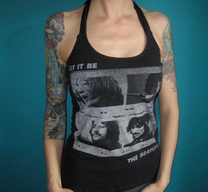 the Beatles Let it Be rock halter top made from a salvaged shirt Medium