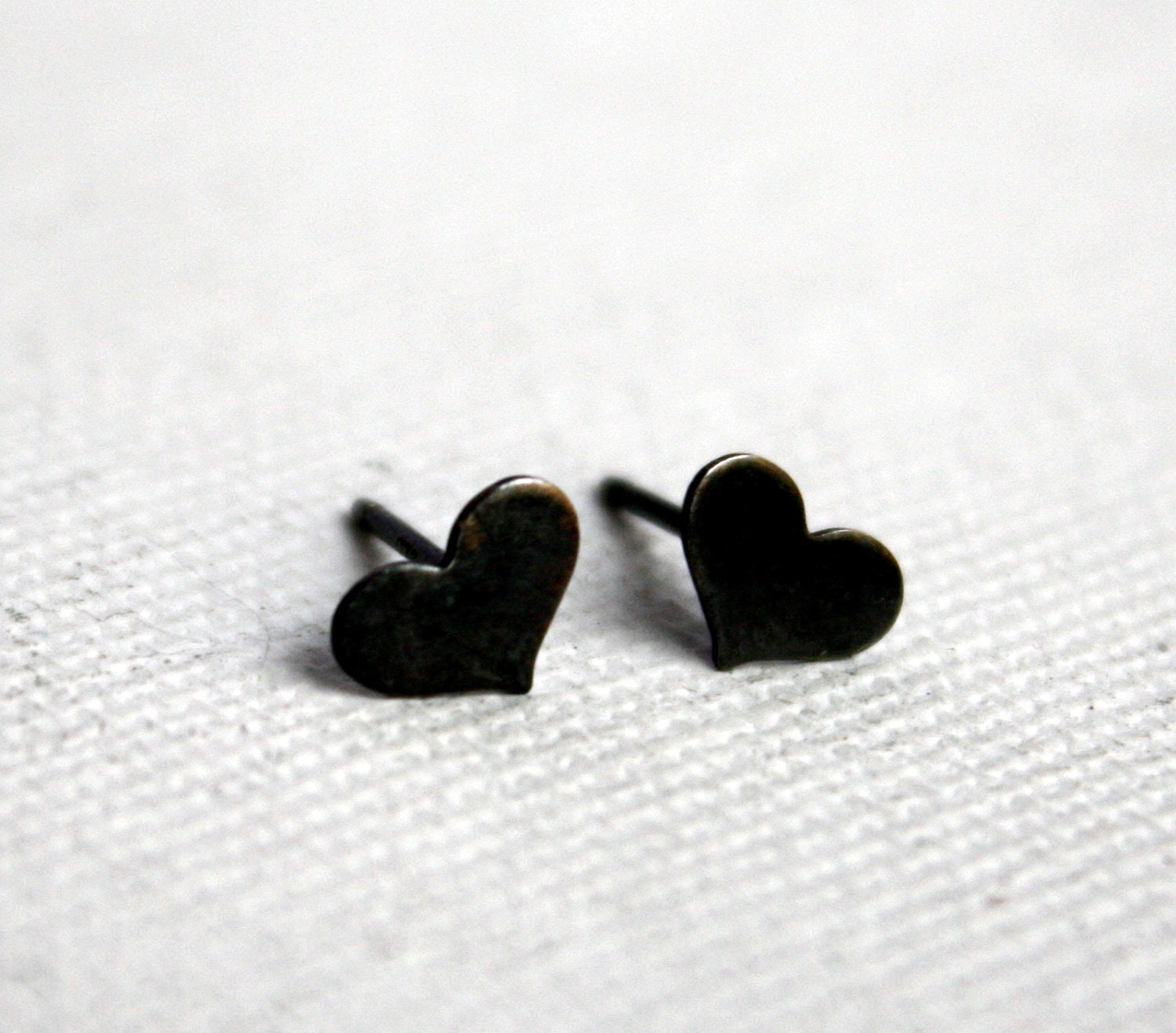 Tiny Oxidized Black Sterling Silver Heart Studs