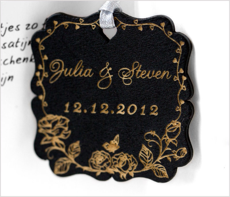 30 Custom Black wooden tags / labels personalized vintage labels for special occasions
