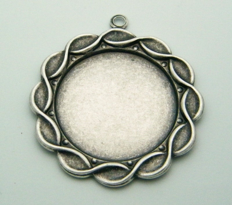 Resin Pendant Bezel - 2 Silver Ox (oxidized) Round Twisted Edge 25mm Bezel Setting Pendant Blanks, Perfect for Resin Pendants