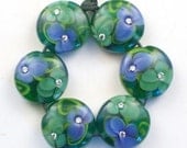 Handmade Lampwork Beads Sparkling Lush Tropics set 6 CD Lampwork