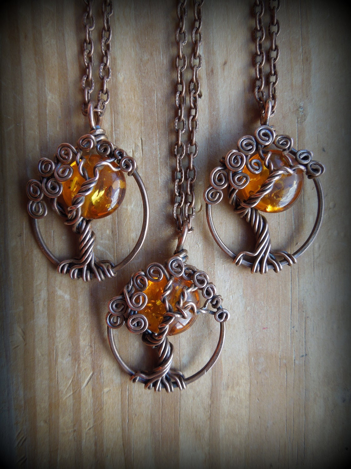 Moon/Sun Amber in a Tree Necklace
