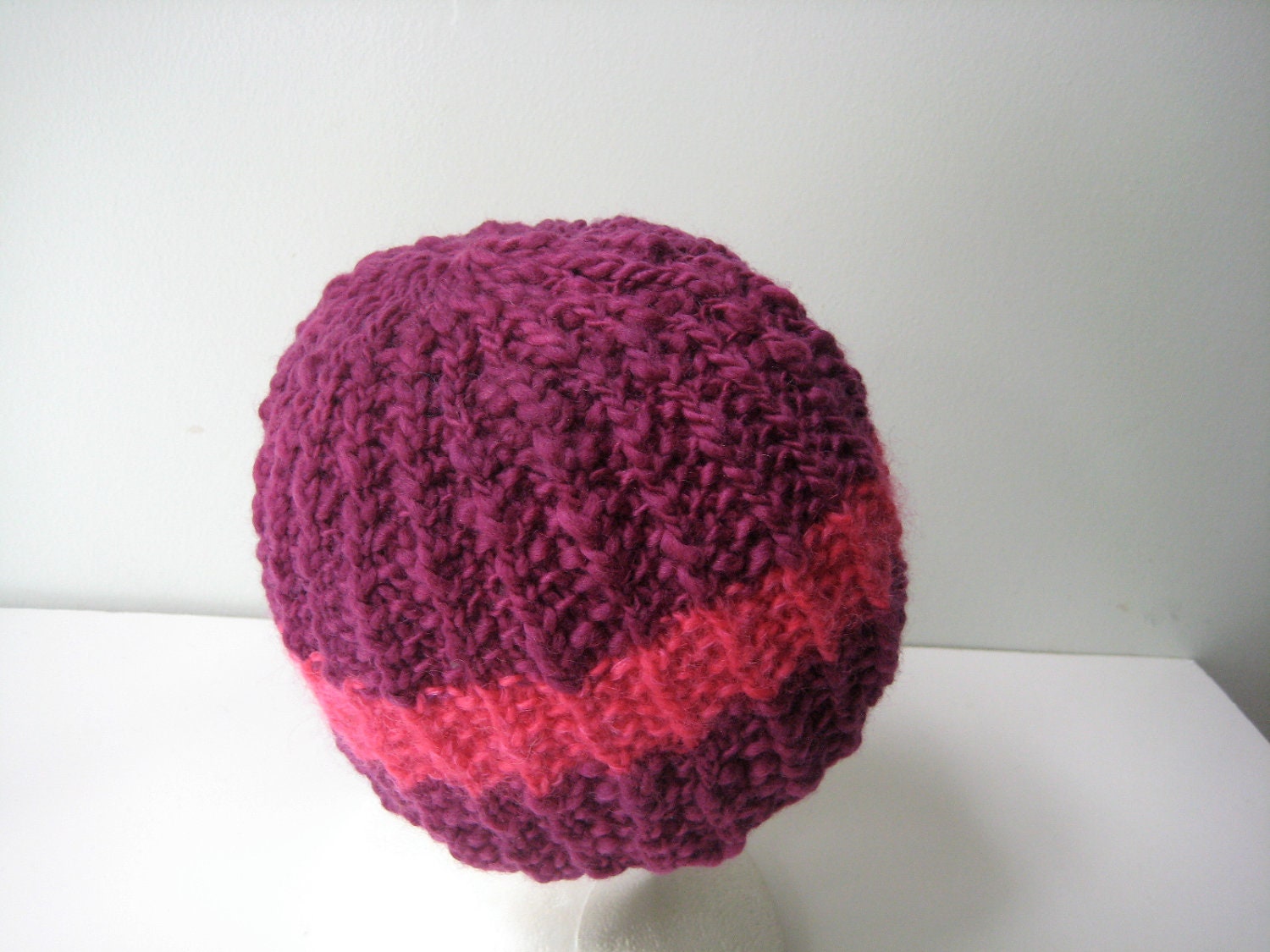 magenta wool hand knit hat