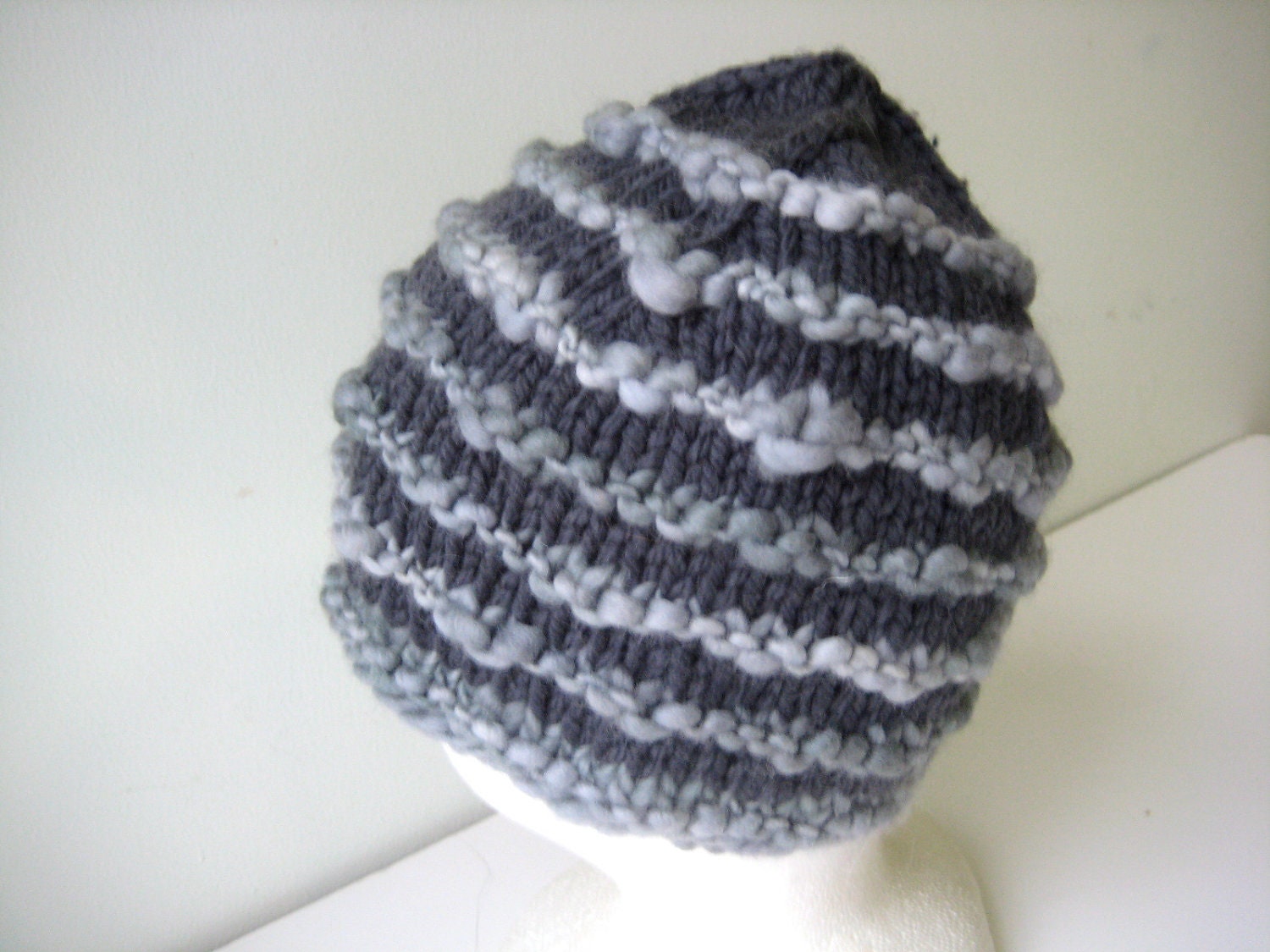 chunky gray on gray merino wool hat