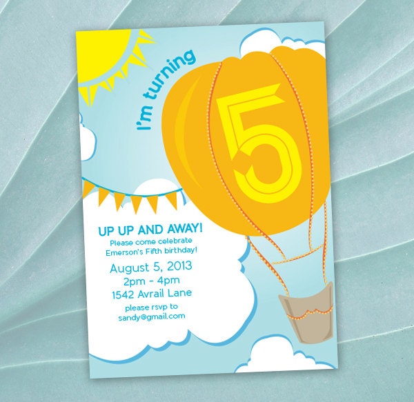 Custom printable hot air balloon birthday invitation