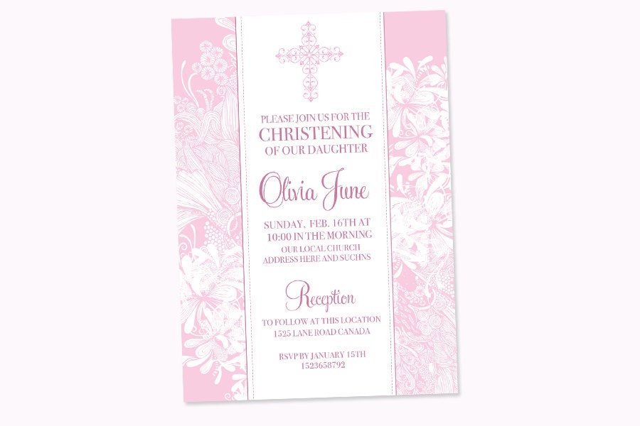 Printable Pink custom christening invitation