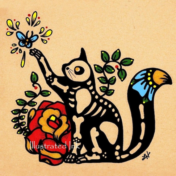 Day of the Dead CAT Dia de los Muertos Print 8 x 10