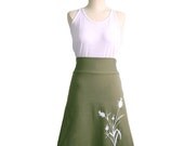 Cotton Blend High Waisted Skirt with White Print on Olive