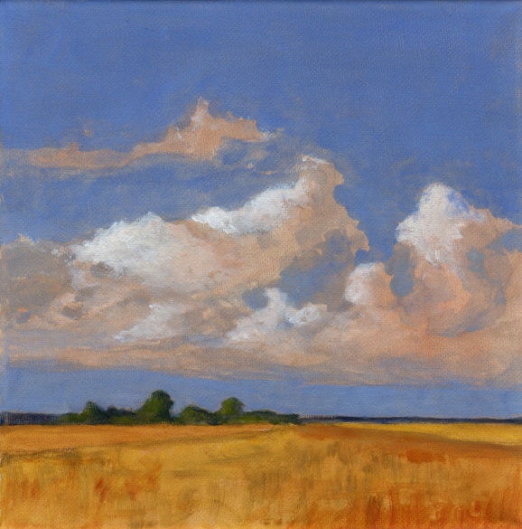 Sunny Afternoon - Original Landscape Painting on canvas Clouds and Sky Summer Farmland