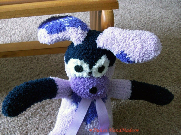 Sock puppy dog purple blue white Stuffed Animal Doll Baby Toys handmade