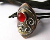 Carnelian Ring - Arabesque Paisley Ring - Gemstone Ring - Mixed Metal Jewelry - Exotic Statement Ring Size 8.25 - 8.75