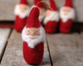 Holiday Santa Gnome in Red - Felted Christmas Ornament - BossysFeltworks