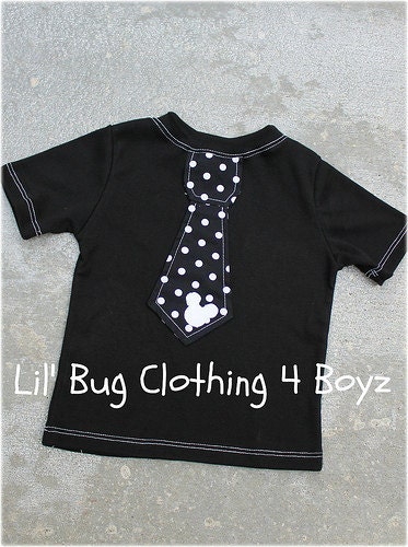 Custom Boutique Clothing Boys  Mickey  Mouse Black Knit Polka Dot  Tie Tee