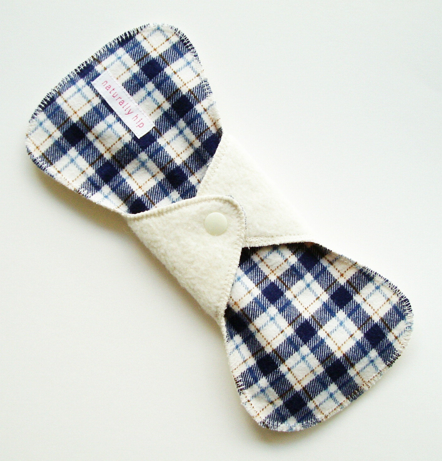 9.5" Organic Hemp Fleece Cloth Menstrual Pad - Navy Plaid