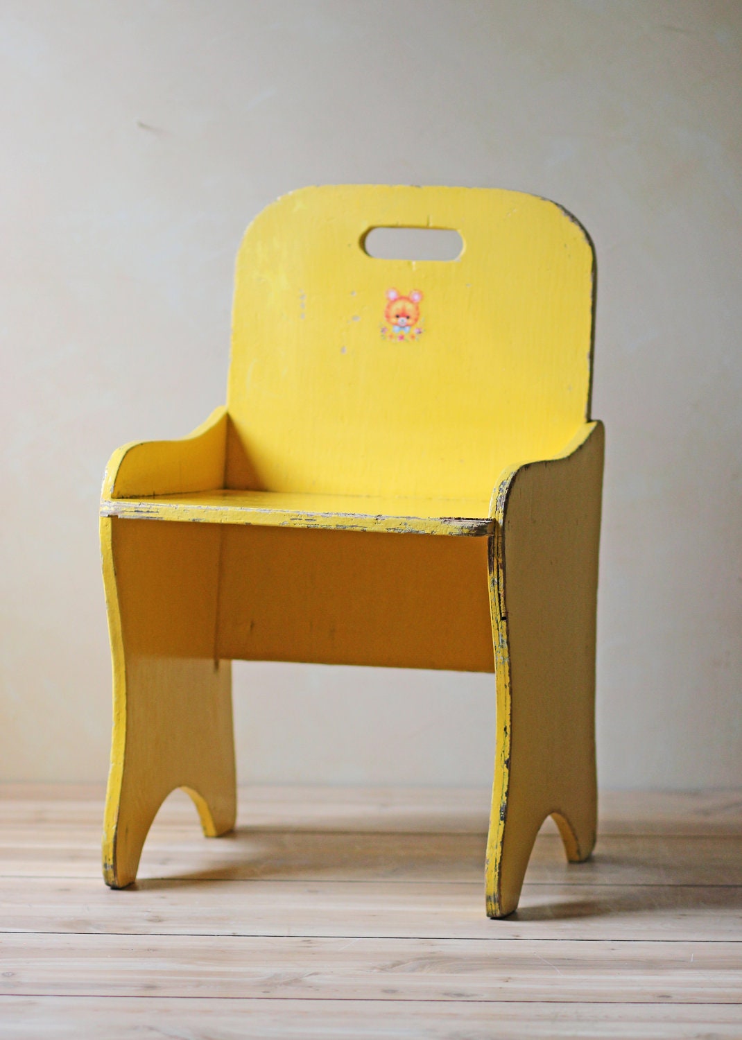 vintage child size wooden chair yellow