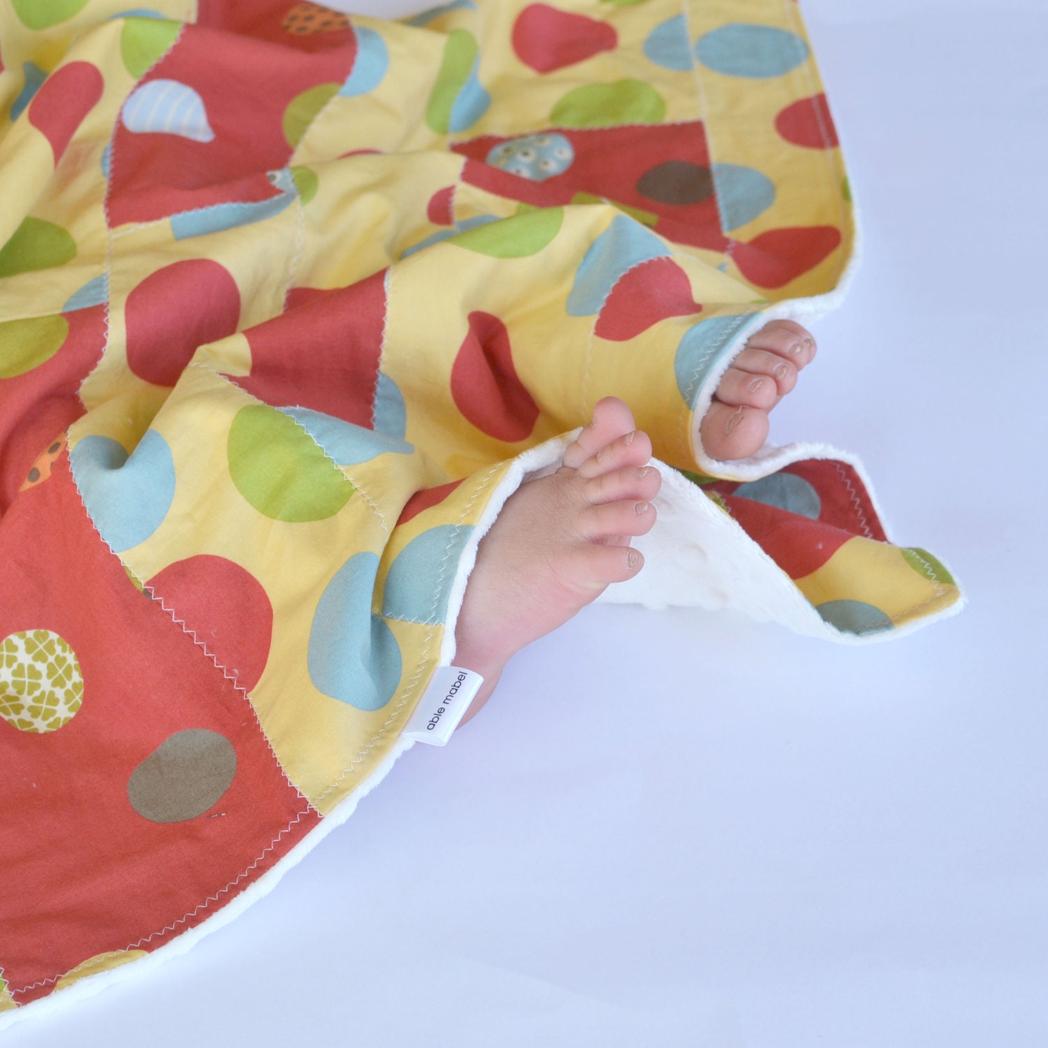 Baby Boy Patchwork Blanket Circles with Ivory Minky