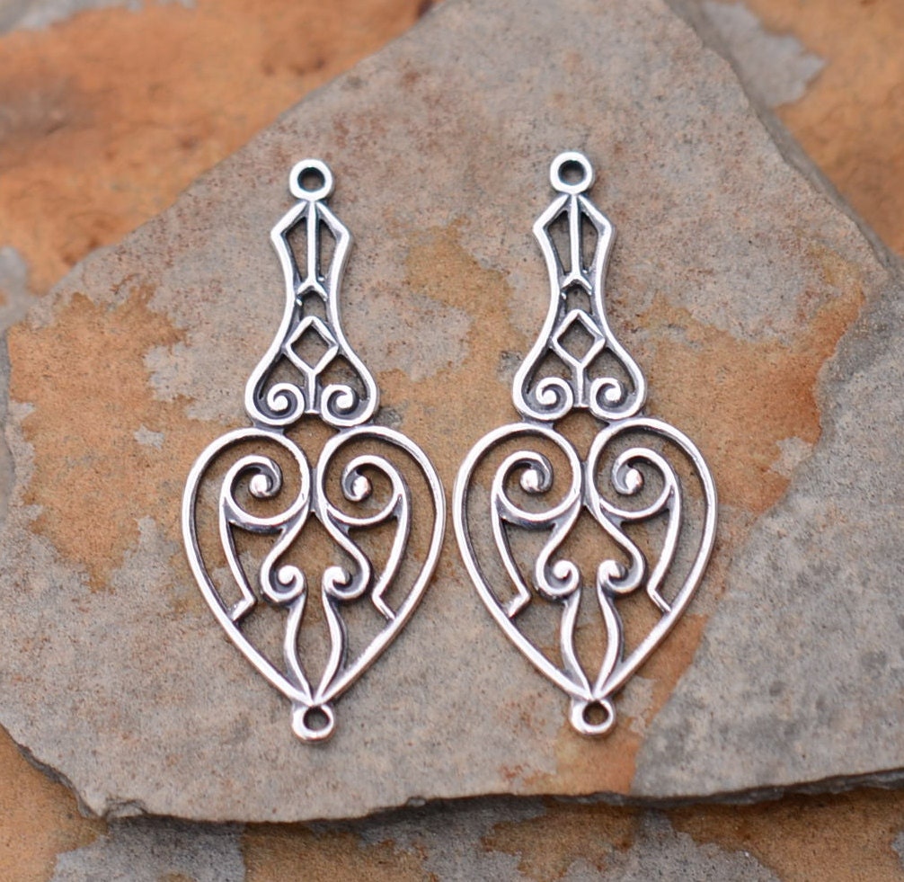 2 Trinity Brass Antique Silver Naomi Scroll Connector 13.5 x 31mm  -  LOW SHIPPING