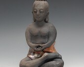 Siddhartha Statue seated in meditation in raku clay 2