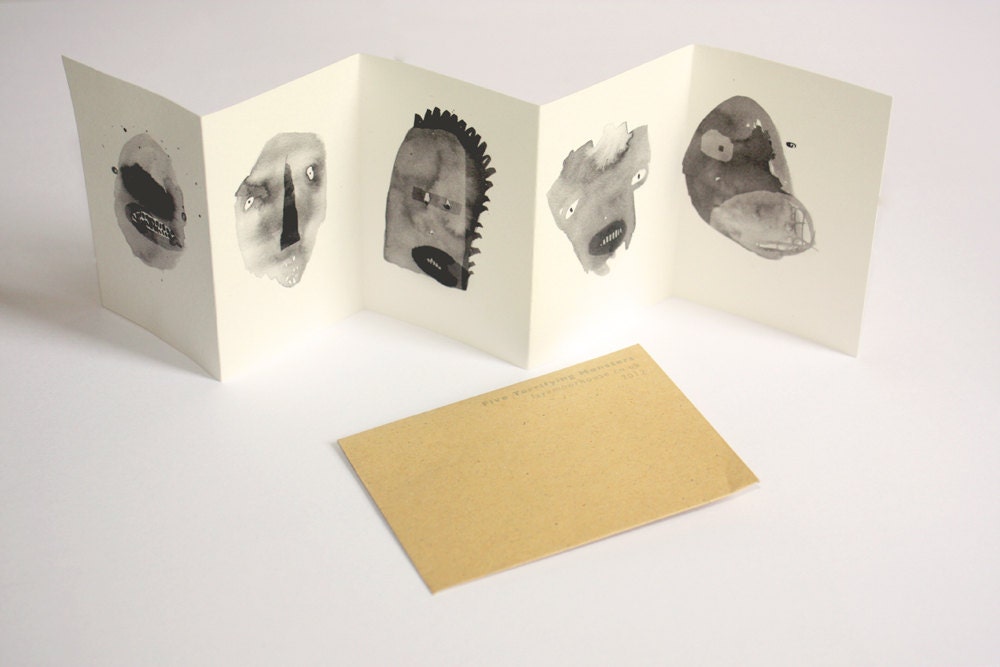 Concertina book / zine - Five Terrifying Monsters