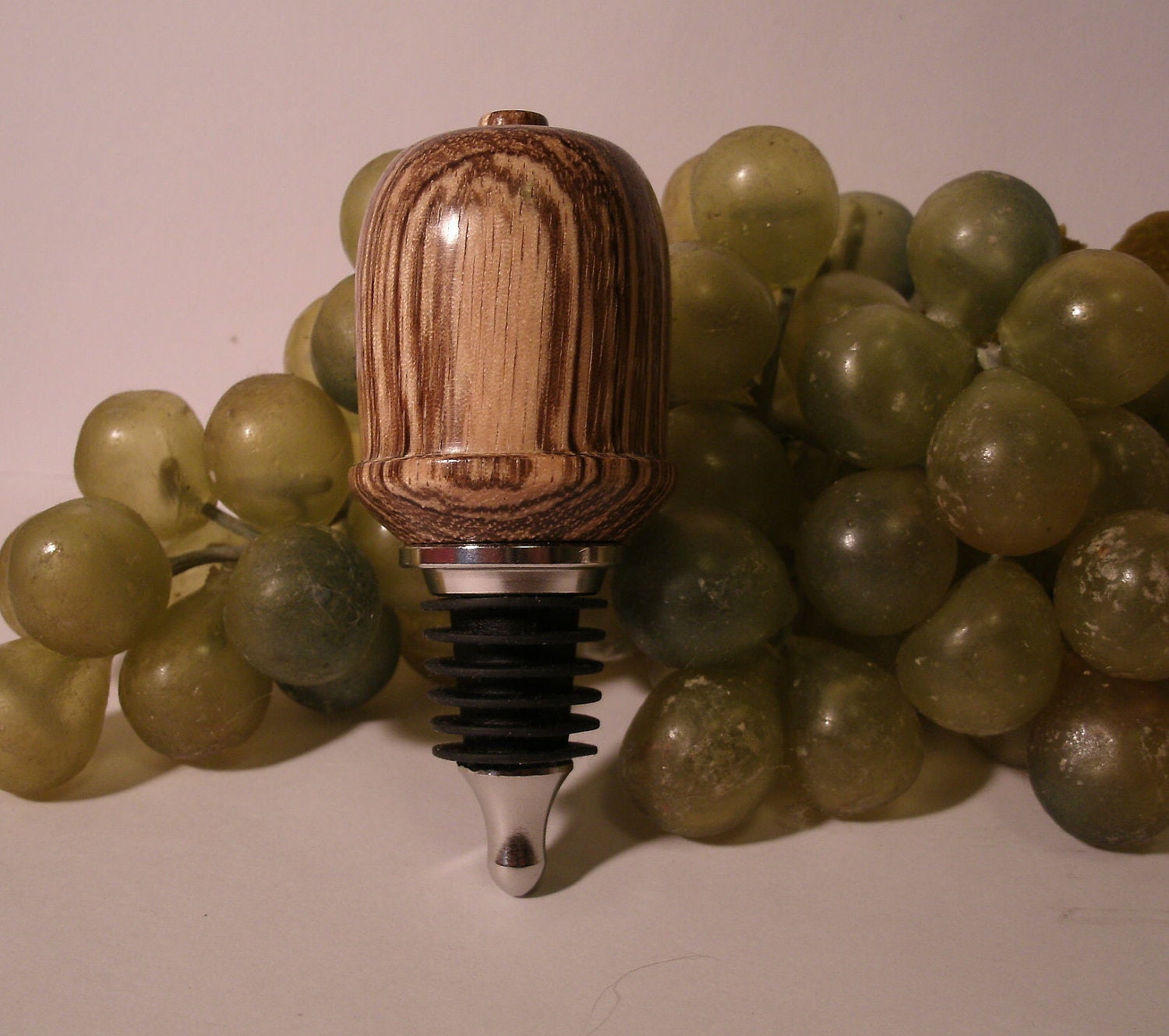 Hand Turned Zebrawood Mini  Stainless Steel Wine Bottle Stopper