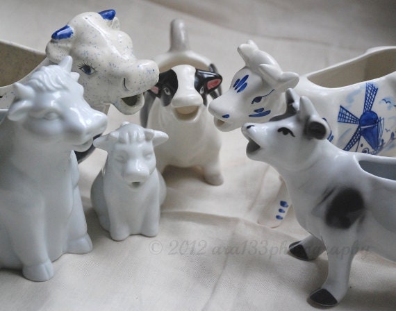 Still Life Photograph, Kitchen Wall Decor, Cute Animal Photo - 11x14 inch Photo of Ceramic Cow Creamers -And They Sang All Day