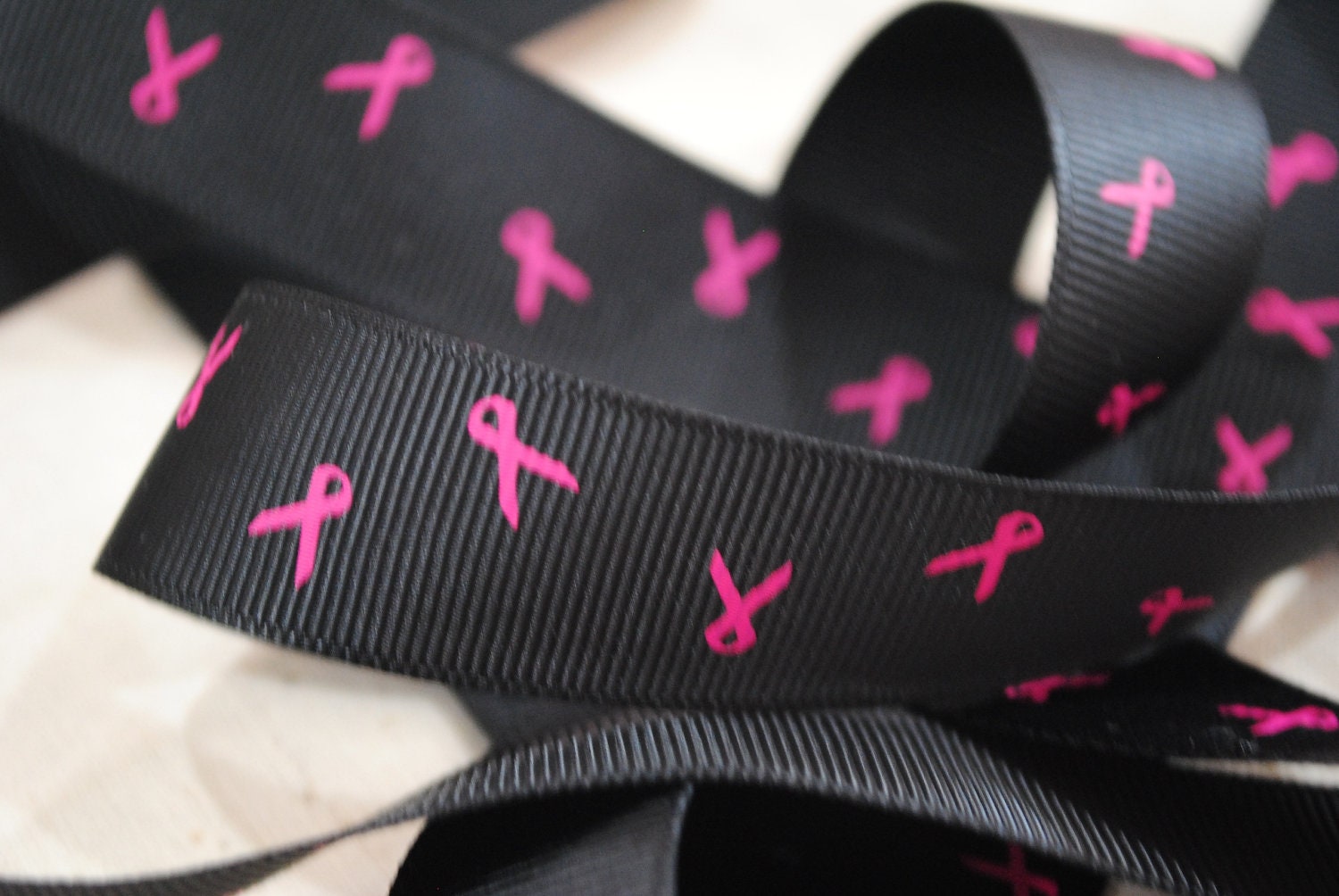 Breast Cancer Pink Ribbon 7/8 inch Grosgrain Ribbon 1 Yard